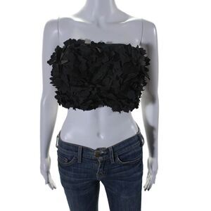 John Paul Ataker Womens Floral Accent Zip Crop Sweetheart Top Black Size EUR 42